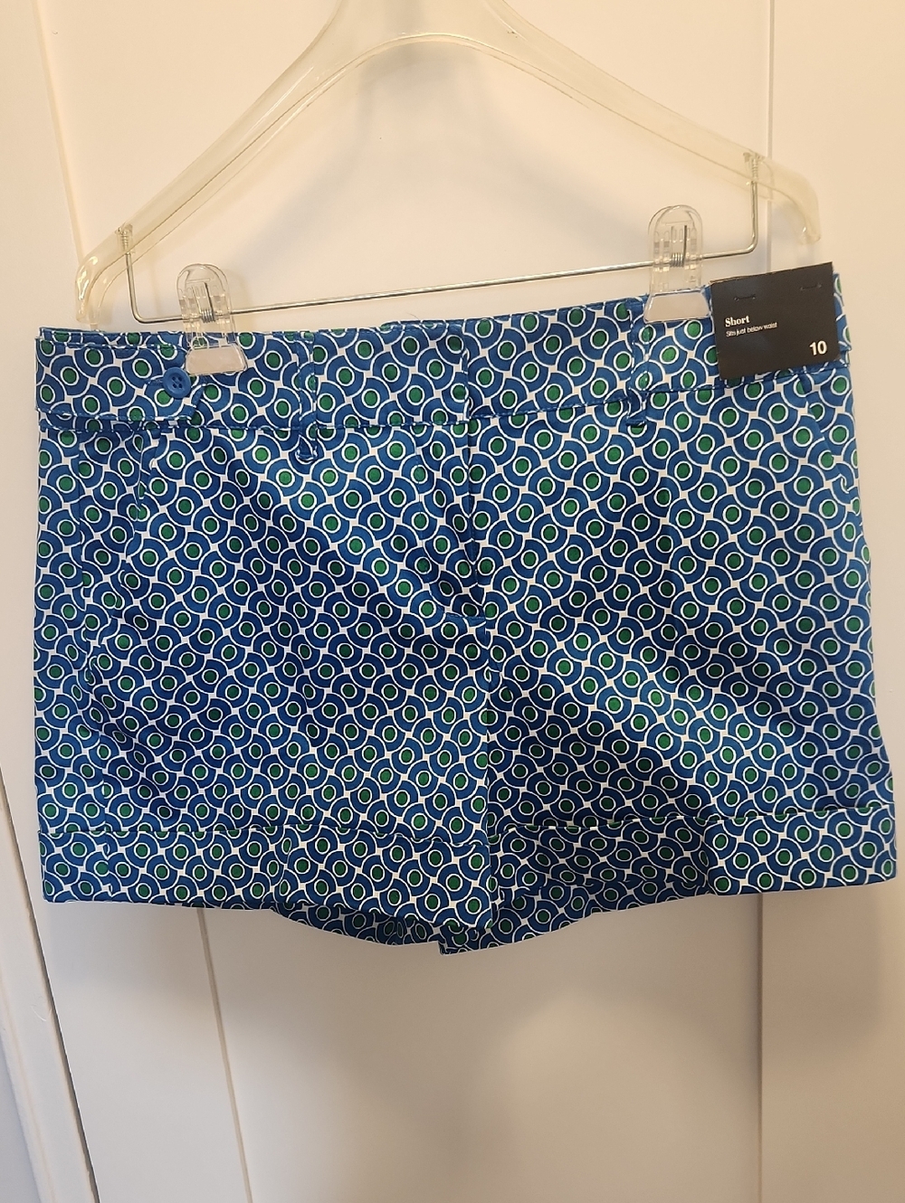 New York & Company Blue and Green Geo-Print Bermuda Shorts